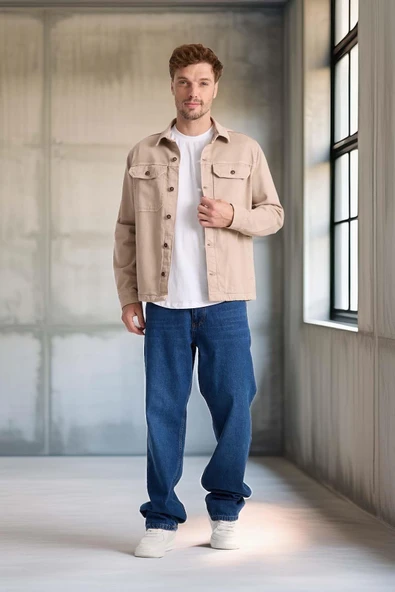 Brad Gabardin Kumaş Yan Cepli Erkek Kot Ceket - Kum Beji - Resim 9