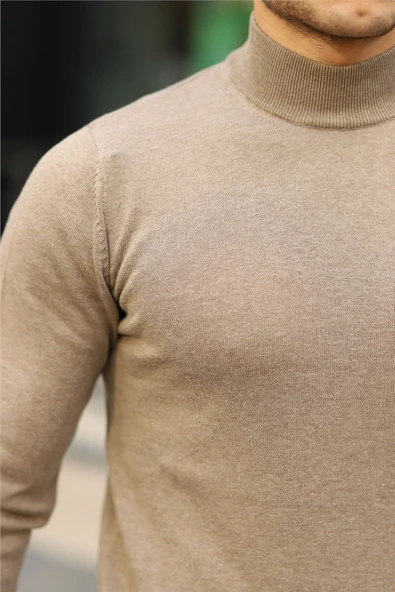 Reglan Kol Yarım Balıkçı İnce Kazak - Vizon - Resim 3