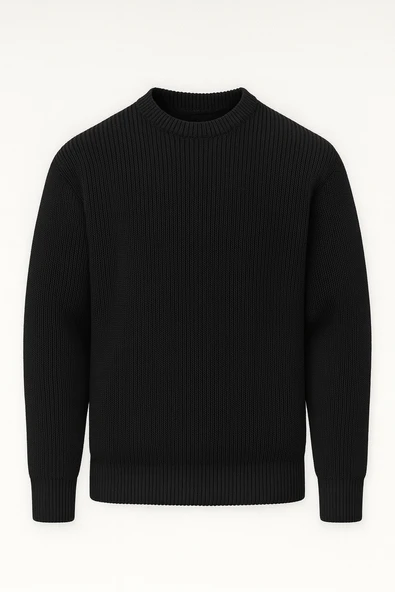 Pilar Oversize Selanik Örgülü Bisiklet Yaka Erkek Triko Kazak - Siyah ürün görseli