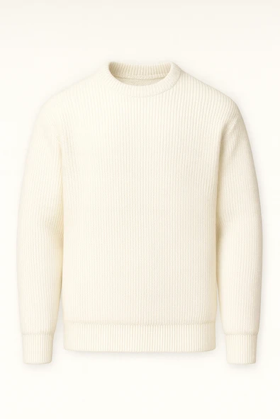 Pilar Oversize Selanik Örgülü Bisiklet Yaka Erkek Triko Kazak - Ekru ürün görseli