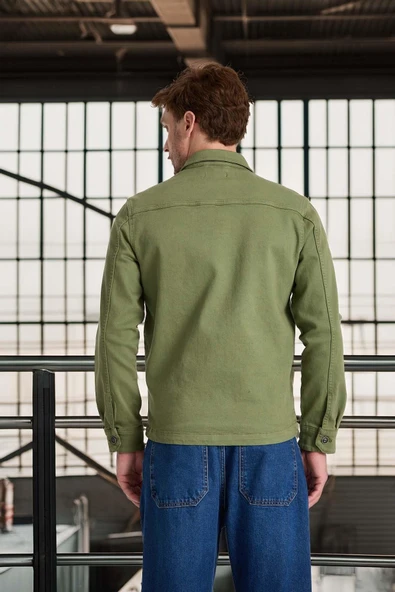 Brad Gabardin Kumaş Yan Cepli Erkek Kot Ceket - Haki - Resim 5