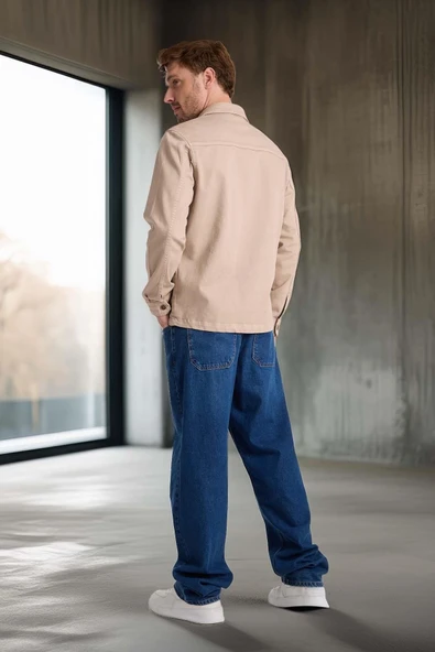 Brad Gabardin Kumaş Yan Cepli Erkek Kot Ceket - Kum Beji - Resim 8