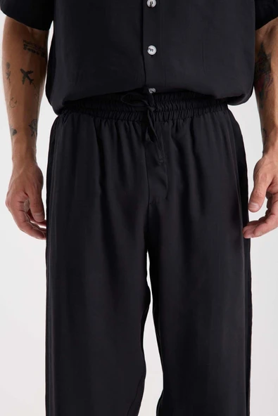 Modal Kumaş Rahat Kalıp Düz Paça Jogger Erkek Pantolon - Siyah - Resim 2