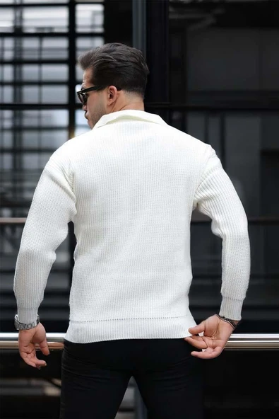 Joris Oversize Gömlek Polo Yaka Selanik Örgülü Erkek Triko Kazak - Ekru - 3