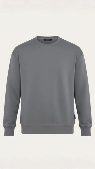 Wenders Relax Fit Basic Fırçalı Interlok Bisiklet Yaka Erkek Sweatshirt - Füme ürün görseli
