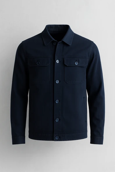 Brad Gabardin Kumaş Yan Cepli Erkek Kot Ceket - Lacivert ürün görseli 1