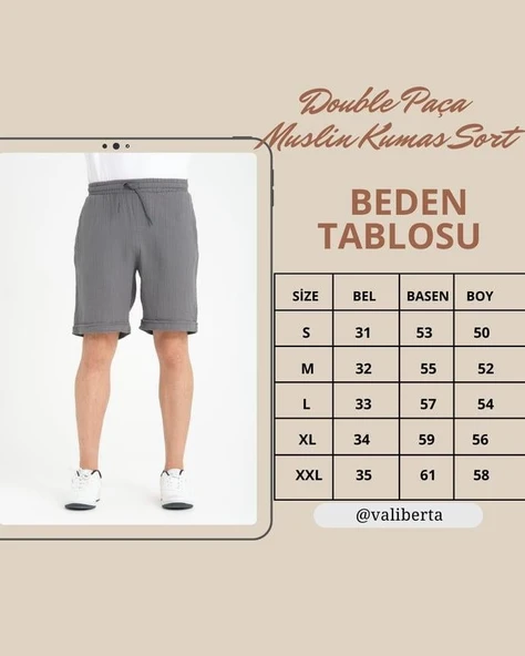 Hafif ve Rahat Duble Paça Müslin Erkek Şort - Açık Haki - Resim 10