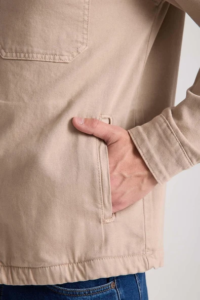 Brad Gabardin Kumaş Yan Cepli Erkek Kot Ceket - Kum Beji - Resim 6