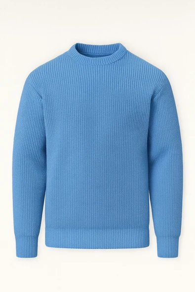 Pilar Oversize Selanik Örgülü Bisiklet Yaka Erkek Triko Kazak - Açık Mavi ürün görseli