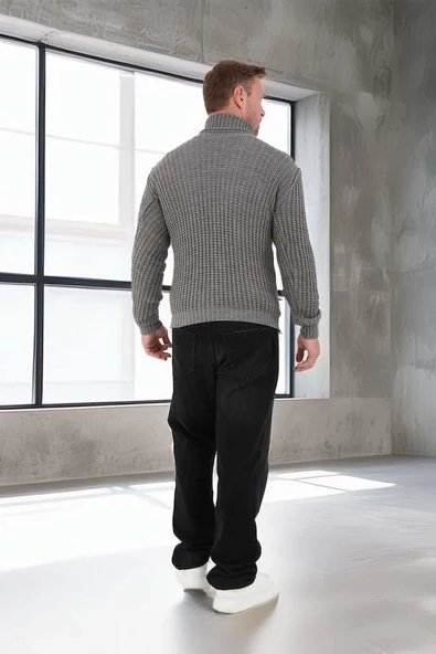 Nopenli Fitil Örgü Balıkçı Kazak - Füme - Resim 7