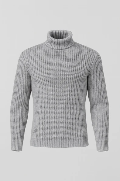 Nopenli Fitil Örgü Balıkçı Kazak - Açıkgri ürün görseli