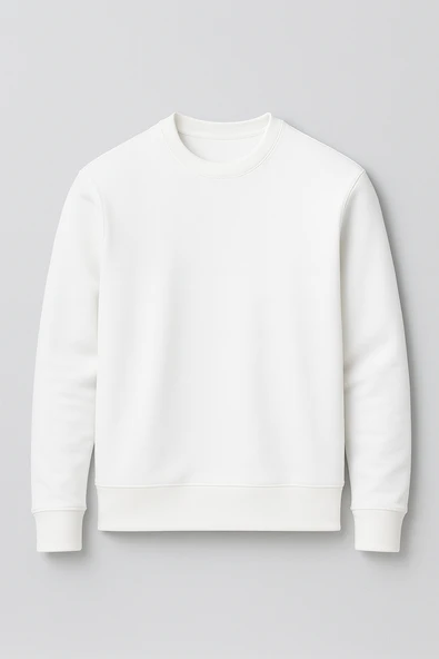 Wenders Relax Fit Basic Fırçalı Interlok Bisiklet Yaka Erkek Sweatshirt - Beyaz ürün görseli 1