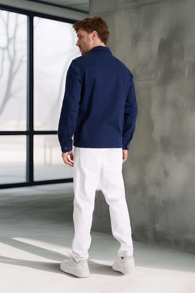 Brad Gabardin Kumaş Yan Cepli Erkek Kot Ceket - Lacivert - Resim 10