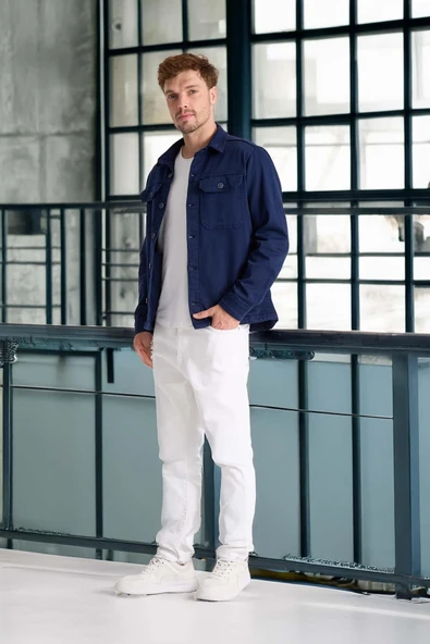 Brad Gabardin Kumaş Yan Cepli Erkek Kot Ceket - Lacivert - Resim 6