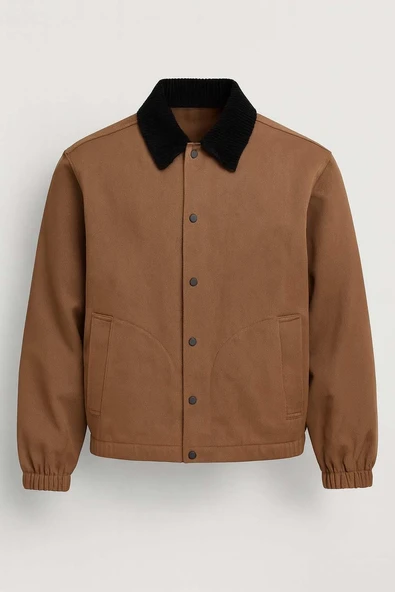 Lauri Workwear Tarzı Tok Kumaş Kadife Yakalı Rahat Kalıp Erkek Ceket - Kahve ürün görseli 1