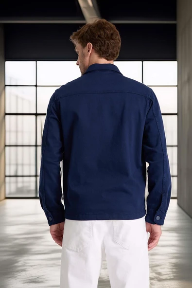 Brad Gabardin Kumaş Yan Cepli Erkek Kot Ceket - Lacivert - Resim 9