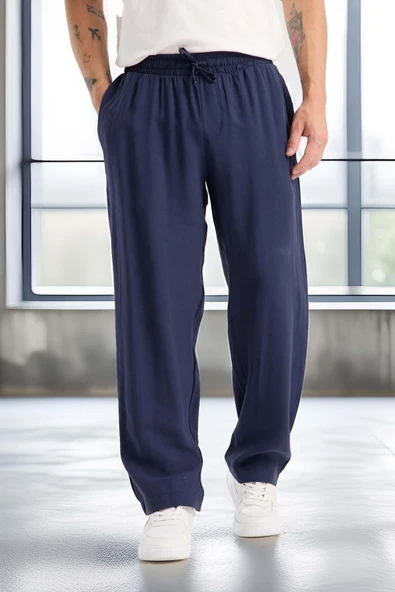 Modal Kumaş Rahat Kalıp Düz Paça Jogger Erkek Pantolon - Lacivert ürün görseli 1