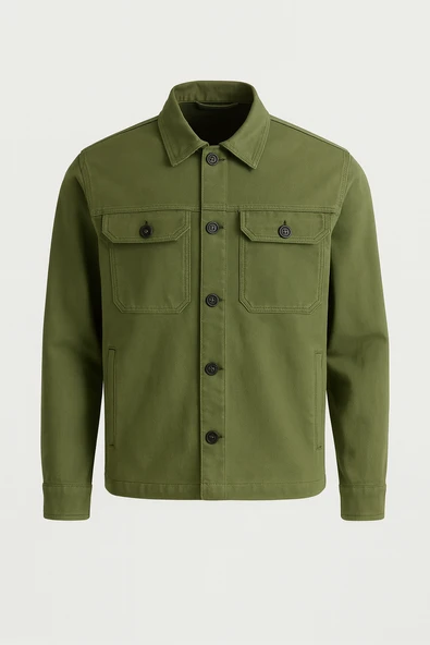 Brad Gabardin Kumaş Yan Cepli Erkek Kot Ceket - Haki ürün görseli 1