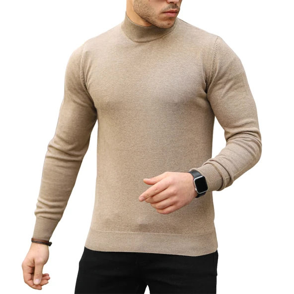 Reglan Kol Yarım Balıkçı İnce Kazak - Vizon - Resim 4