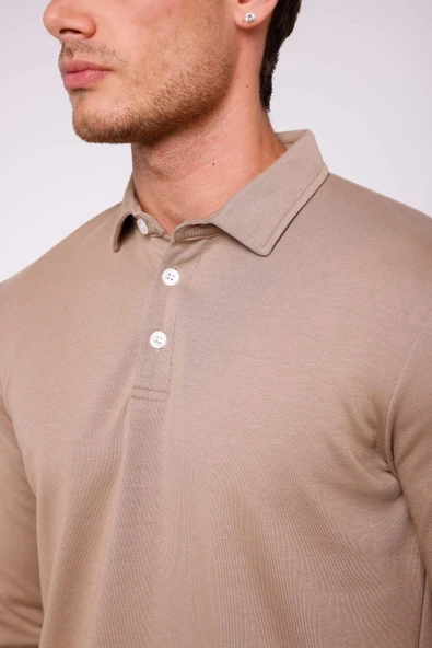 Ridley Regular Fit Doubleface Interlok Polo Yaka Erkek Sweatshirt - Bej - Resim 3