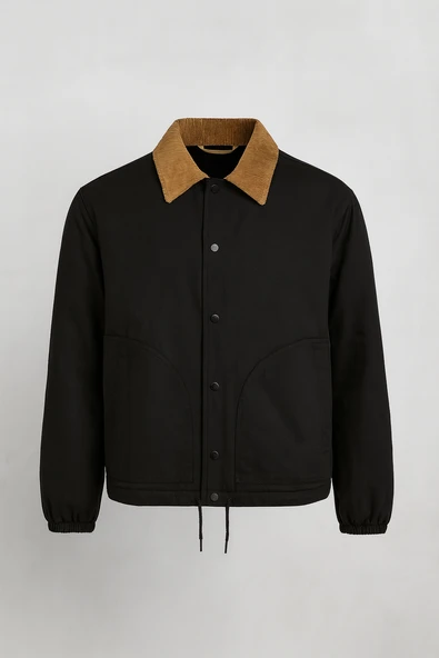 Lauri Workwear Tarzı Tok Kumaş Kadife Yakalı Rahat Kalıp Erkek Ceket - Siyah ürün görseli 1