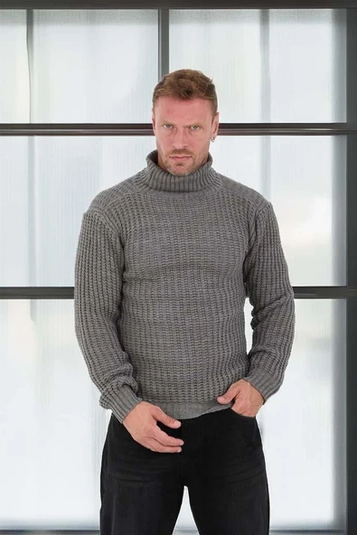 Nopenli Fitil Örgü Balıkçı Kazak - Füme - Resim 2