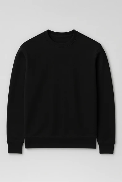 Wenders Relax Fit Basic Fırçalı Interlok Bisiklet Yaka Erkek Sweatshirt - Siyah ürün görseli