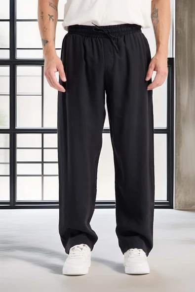 Modal Kumaş Rahat Kalıp Düz Paça Jogger Erkek Pantolon - Siyah ürün görseli 1