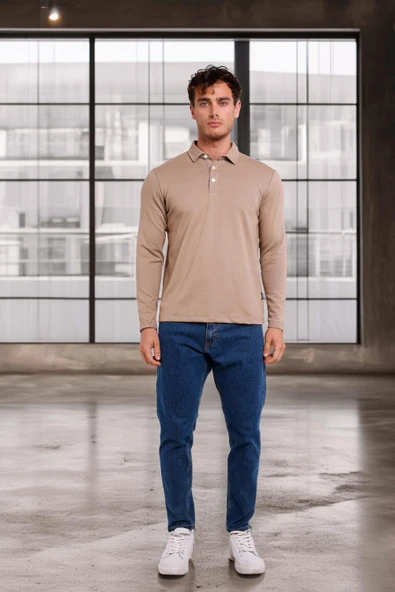 Ridley Regular Fit Doubleface Interlok Polo Yaka Erkek Sweatshirt - Bej - Resim 6