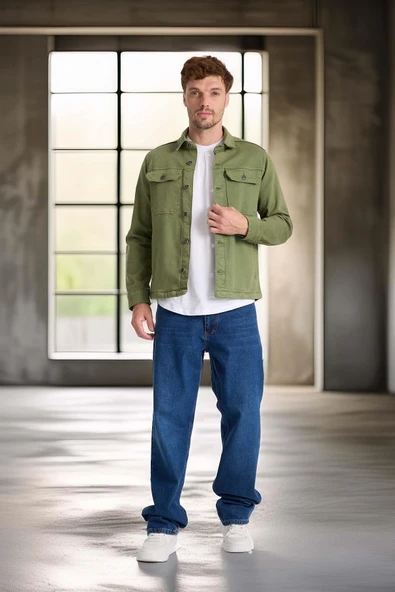 Brad Gabardin Kumaş Yan Cepli Erkek Kot Ceket - Haki - Resim 6