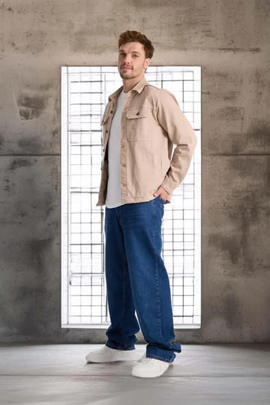 Brad Gabardin Kumaş Yan Cepli Erkek Kot Ceket - Kum Beji - Resim 7