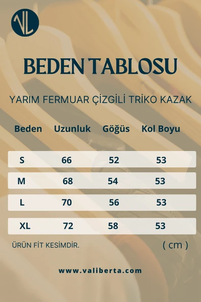 Yarım Fermuar Çizgili Triko Kazak - Mavi - 5