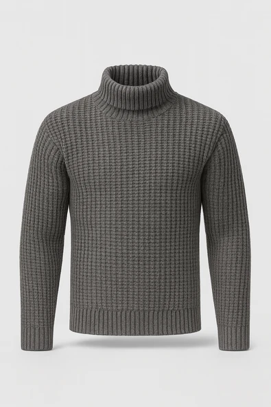 Nopenli Fitil Örgü Balıkçı Kazak - Füme ürün görseli 1