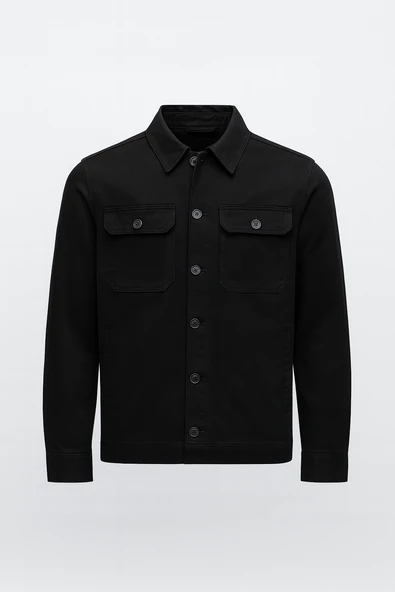 Brad Gabardin Kumaş Yan Cepli Erkek Kot Ceket - Siyah ürün görseli 1