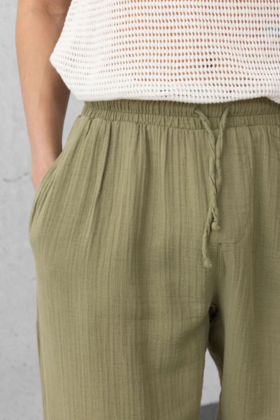 Hafif ve Rahat Müslin Baggy Erkek Pantolon - Haki - Resim 2