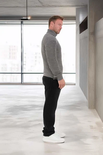 Nopenli Fitil Örgü Balıkçı Kazak - Füme - Resim 5