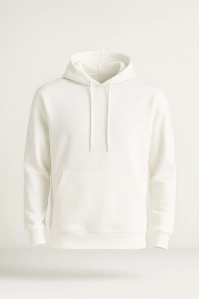 Luc Oversize Basic Dalgıç Kumaş Viskon Kapüşonlu Cepli Sweatshirt Hoodie - Ekru ürün görseli 1