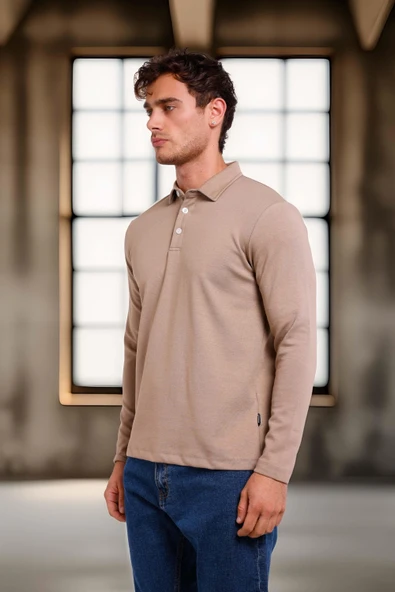 Ridley Regular Fit Doubleface Interlok Polo Yaka Erkek Sweatshirt - Bej - Resim 4