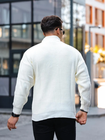 Premium Yarım Fermuar Boğazlı Kazak - Ekru - Resim 3