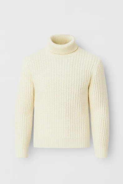 Nopenli Fitil Örgü Balıkçı Kazak -Beyaz ürün görseli 1