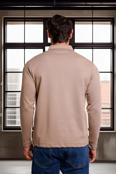 Ridley Regular Fit Doubleface Interlok Polo Yaka Erkek Sweatshirt - Bej - Resim 5