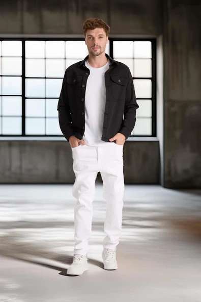 Brad Gabardin Kumaş Yan Cepli Erkek Kot Ceket - Siyah - Resim 6