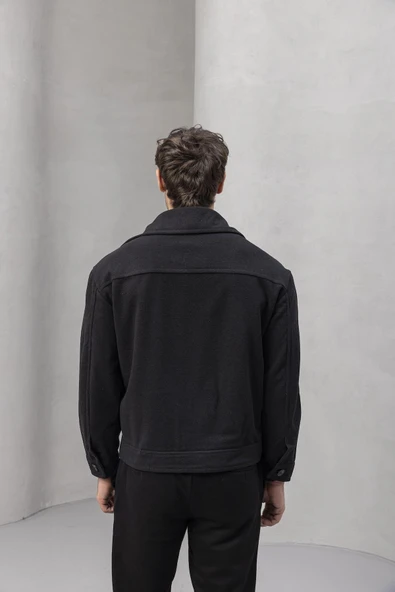 Gaspar Kaşe Kumaş Düğmeli Rahat Kalıp Erkek Ceket - Siyah - 6