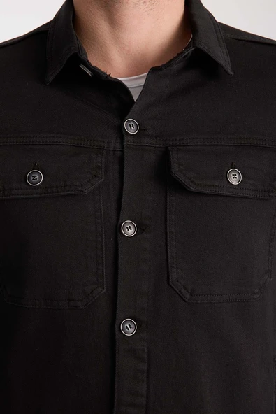 Brad Gabardin Kumaş Yan Cepli Erkek Kot Ceket - Siyah - Resim 3