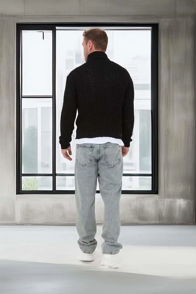 Nopenli Fitil Örgü Balıkçı Kazak - Siyah - Resim 6