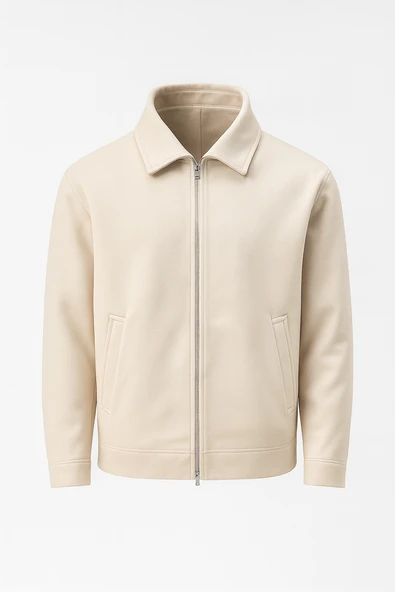 Kaşe Kumaş Fileto Cepli Fermuarlı Erkek Ceket - Taş