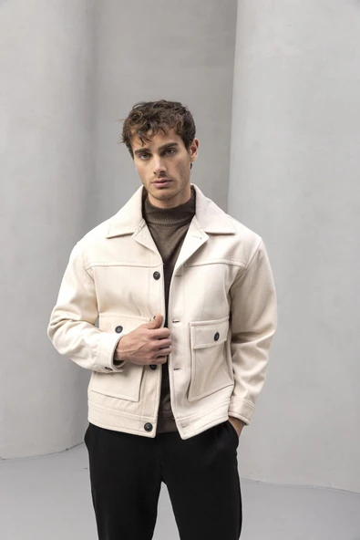 Gaspar Kaşe Kumaş Düğmeli Rahat Kalıp Erkek Ceket - Açık Bej ürün görseli 1