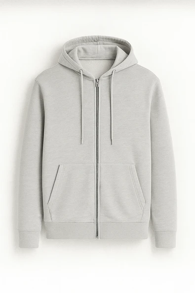 Haneke Regular Kalıp Diagonal 3 İplik Fermuarlı Kapüşonlu Erkek Sweatshirt - Mineral Gri ürün görseli 1