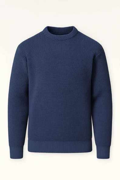 Pilar Oversize Selanik Örgülü Bisiklet Yaka Erkek Kazak - İndigo