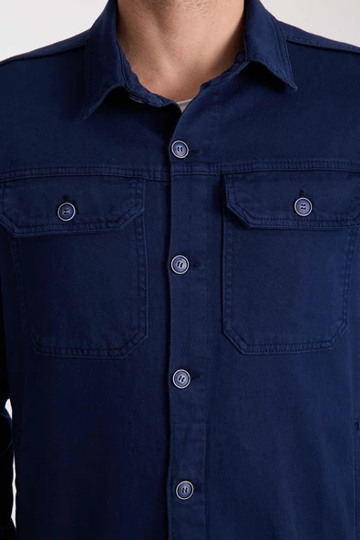 Brad Gabardin Kumaş Yan Cepli Erkek Kot Ceket - Lacivert - Resim 3